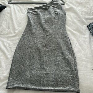 One shoulder Princess Polly silver mini dress